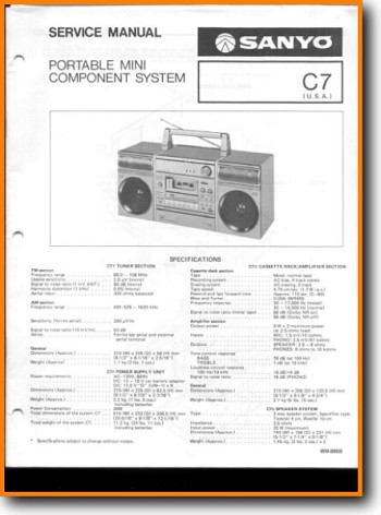 Sanyo C-7 Portable Stereo Main Technical Manual - PDF & Tech Help* | English