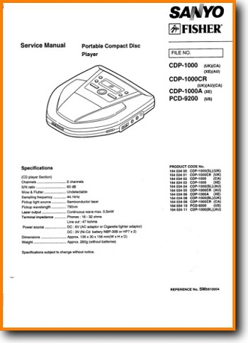 Sanyo CDP-1000 Portable Stereo Main Technical Manual - PDF & Tech Help* | English