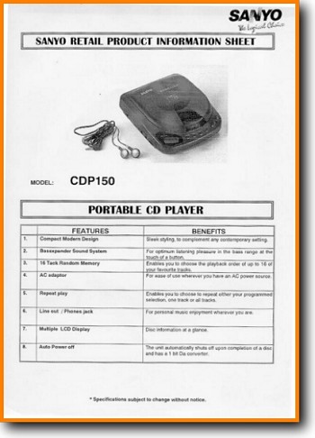 Sanyo CDP-150 Portable Stereo Main Brochure - PDF & Tech Help* | English