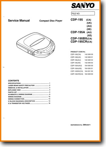 Sanyo CDP-195 Portable Stereo Main Technical Manual - PDF & Tech Help* | English