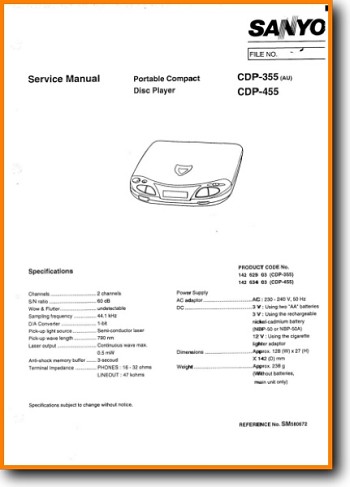 Sanyo CDP-355 Portable Stereo Main Technical Manual - PDF & Tech Help* | English