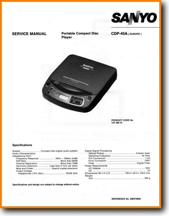 Sanyo CDP-45-A Portable Stereo Main Schematics - PDF & Tech Help* | English