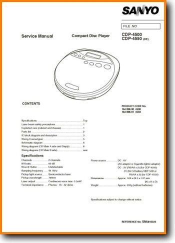 Sanyo CDP-4500 Portable Stereo Main Technical Manual - PDF & Tech Help* | English