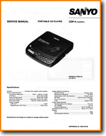 Sanyo CDP-4 Portable Stereo Main Schematics - PDF & Tech Help* | English