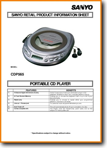 Sanyo CDP-565 Portable Stereo Addendum - A Brochure - PDF & Tech Help* | English