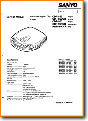 Sanyo CDP-865-CR Portable Stereo Main Technical Manual - PDF & Tech Help* | English