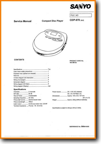 Sanyo CDP-970 Portable Stereo Main Technical Manual - PDF & Tech Help* | English