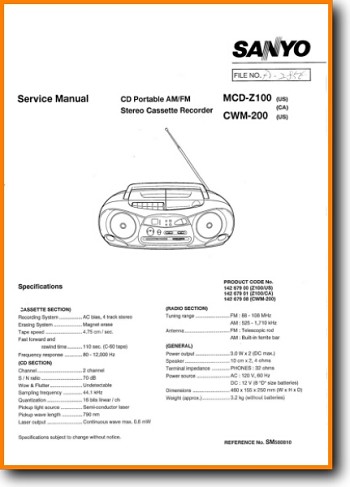 Sanyo CWM-200 Portable Stereo Main Technical Manual - PDF & Tech Help* | English