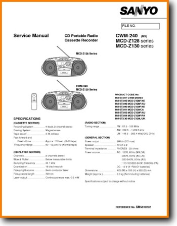 Sanyo CWM-240 Portable Stereo Main Technical Manual - PDF & Tech Help* | English