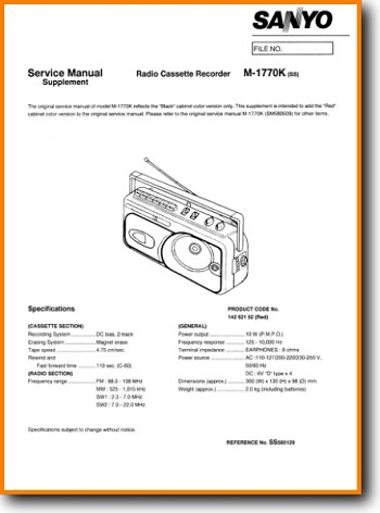 Sanyo M-1770-K Portable Stereo Addendum - A Technical Manual - PDF & Tech Help* | English