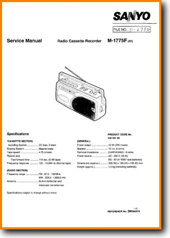 Sanyo M-1775-F Portable Stereo Main Technical Manual - PDF & Tech Help* | English