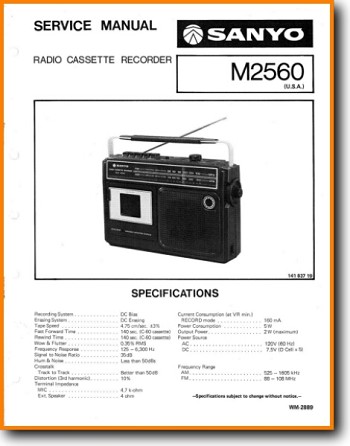 Sanyo M-2560 Portable Stereo Main Technical Manual - PDF & Tech Help* | English