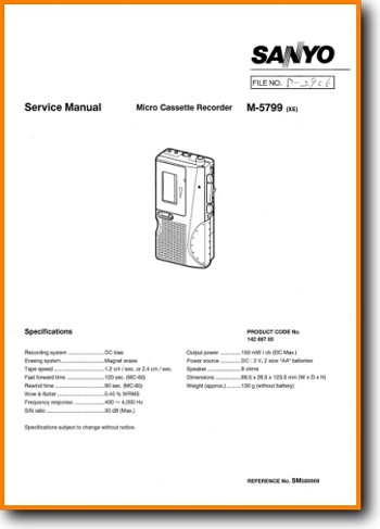 Sanyo M-5799 Portable Stereo Main Technical Manual - PDF & Tech Help* | English