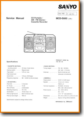 Sanyo MCDS-660 Portable Stereo Main Technical Manual - PDF & Tech Help* | English