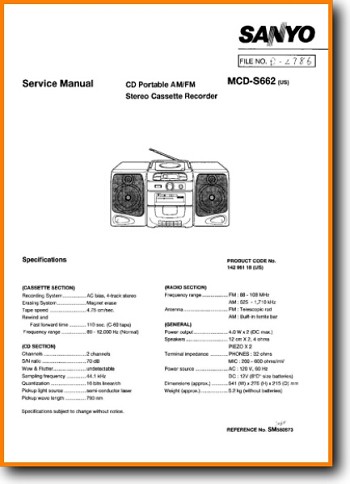 Sanyo MCDS-662 Portable Stereo Main Technical Manual - PDF & Tech Help* | English
