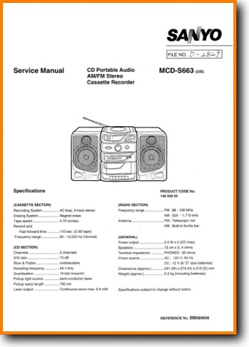 Sanyo MCDS-663 Portable Stereo Main Technical Manual - PDF & Tech Help* | English