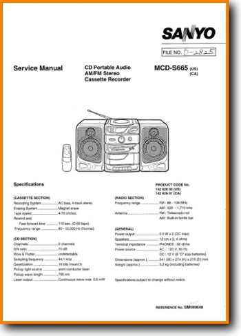 Sanyo MCDS-665 Portable Stereo Main Technical Manual - PDF & Tech Help* | English