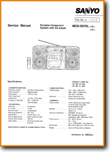 Sanyo MCDS-670-L Portable Stereo Main Technical Manual - PDF & Tech Help* | English