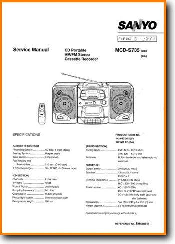 Sanyo MCDS-735 Portable Stereo Main Technical Manual - PDF & Tech Help* | English