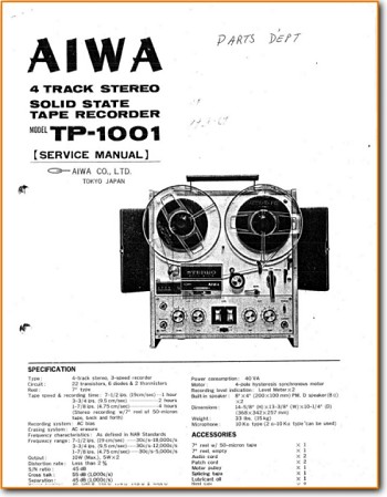 Aiwa TP-1001 Tape Player Main Technical Manual - PDF & Tech Help* | English