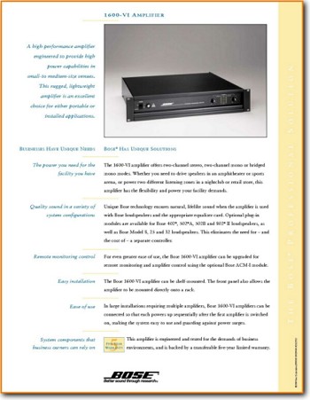 Bose 1600 Mk6 Amp Receiver Main Brochure - PDF & Tech Help* | English