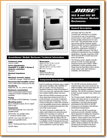 Bose 502-B Loudspeaker Main Brochure - PDF & Tech Help* | English