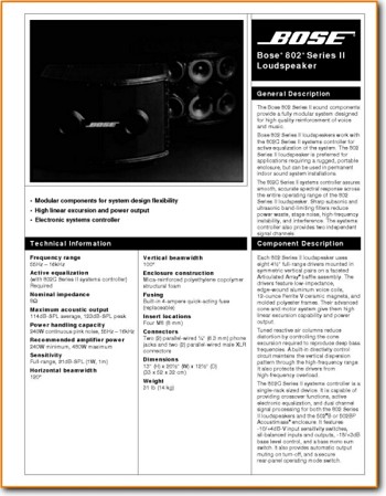 Bose 802-MkII Loudspeaker Main Brochure - PDF & Tech Help* | English