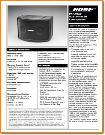 Bose 802-MkIII Loudspeaker Main Brochure - PDF & Tech Help* | English