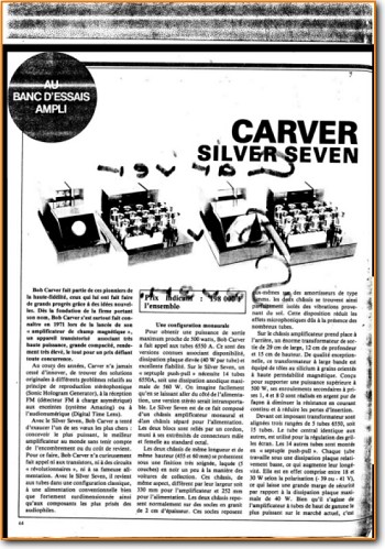 Carver Silver 7-T Tube Amplifier Main Brochure - PDF & Tech Help* | French