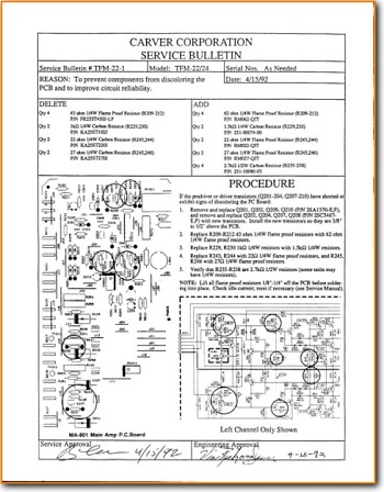 Carver TFM-22 Amp Technical Service Bulletin - PDF & Tech Help* | English