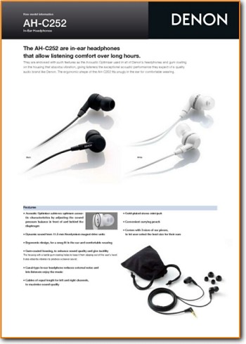 Denon AHC-252 Headphones Main Brochure - PDF & Tech Help* | English
