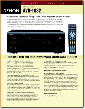Denon AVR-1082 Amp Receiver Main Brochure - PDF & Tech Help* | English