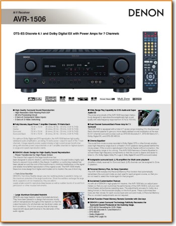 Denon AVR-1506 Amp Receiver Main Brochure - PDF & Tech Help* | English