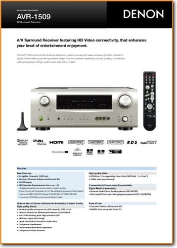 Denon AVR-1509 Amp Receiver Main Brochure - PDF & Tech Help* | English