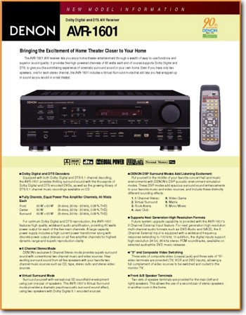 Denon AVR-1601 Amp Receiver Main Brochure - PDF & Tech Help* | English