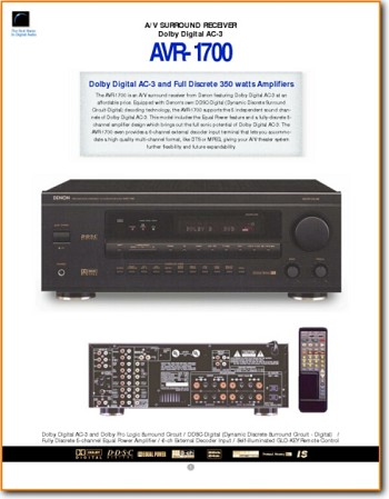 Denon AVR-1700 Amp Receiver Main Brochure - PDF & Tech Help* | English
