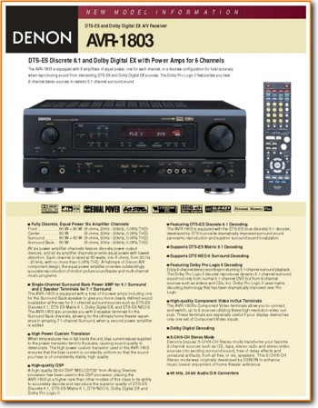 Denon AVR-1803 Amp Receiver Main Brochure - PDF & Tech Help* | English
