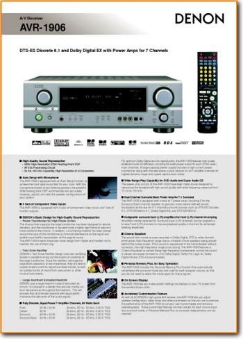 Denon AVR-1906 Amp Receiver Addendum - A Brochure - PDF & Tech Help* | English