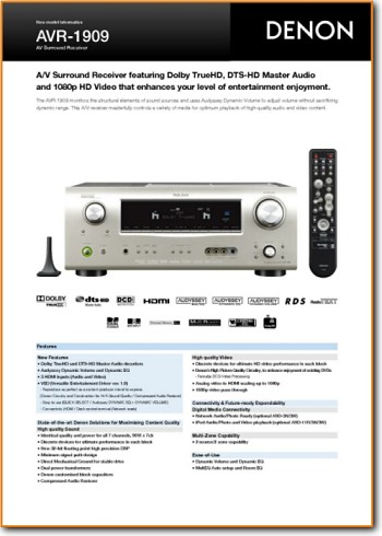 Denon AVR-1909 Amp Receiver Addendum - A Brochure - PDF & Tech Help* | English