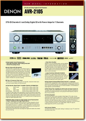 Denon AVR-2105 Amp Receiver Main Brochure - PDF & Tech Help* | English