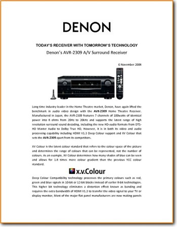 Denon AVR-2309 Amp Receiver Addendum - B Brochure - PDF & Tech Help* | English