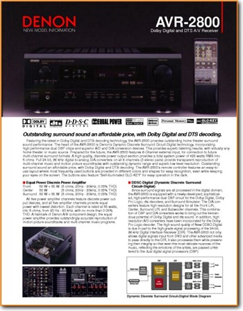 Denon AVR-2800 Amp Receiver Main Brochure - PDF & Tech Help* | English