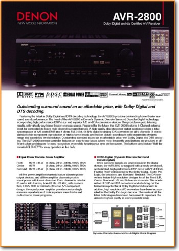 Denon AVR-2800 Amp Receiver Addendum - A Brochure - PDF & Tech Help* | English