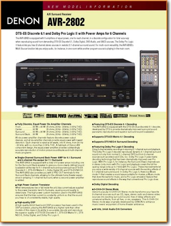 Denon AVR-2802 Amp Receiver Main Brochure - PDF & Tech Help* | English