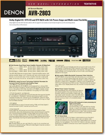 Denon AVR-2803 Amp Receiver Main Brochure - PDF & Tech Help* | English