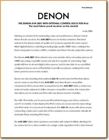 Denon AVR-2805 Amp Receiver Main Article - PDF & Tech Help* | English