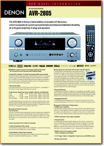 Denon AVR-2805 Amp Receiver Main Brochure - PDF & Tech Help* | English
