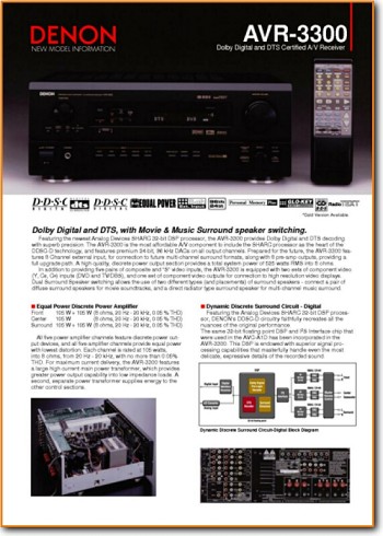 Denon AVR-3300 Amp Receiver Main Brochure - PDF & Tech Help* | English