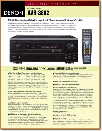 Denon AVR-3802 Amp Receiver Main Brochure - PDF & Tech Help* | English