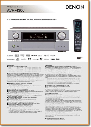 Denon AVR-4306 Amp Receiver Addendum - A Brochure - PDF & Tech Help* | English